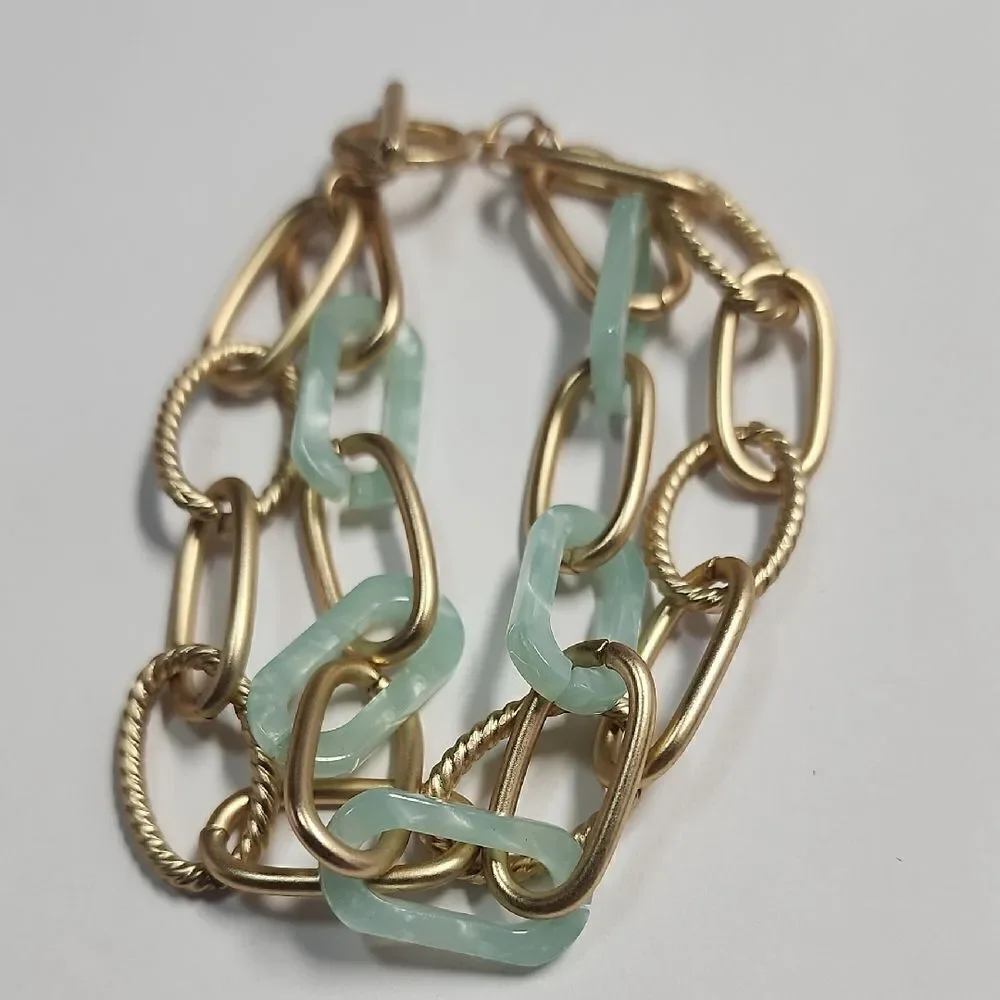 Gold and Mint Chain Bracelet